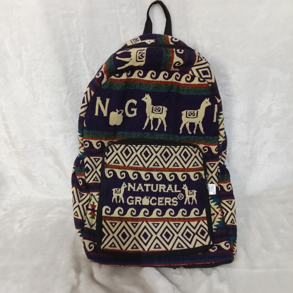 Natural Grocers Woven Wool Llama Backpack Southwestern Geometric Boho Bag